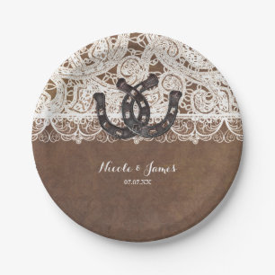 Rustic Horseshoes & Lace Country Wedding Plates