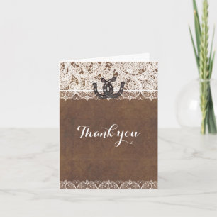 Rustic Horseshoes & Lace Country Wedding Thank You Card
