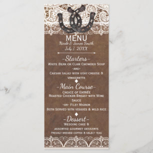 Rustic Horseshoes & Lace Country Western Menu Card