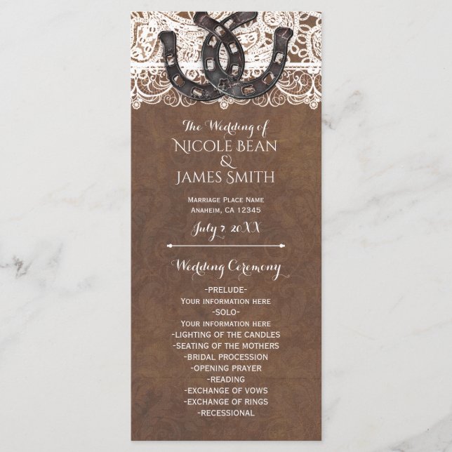 Rustic Horseshoes & Lace Country Western Program Programme (Front)