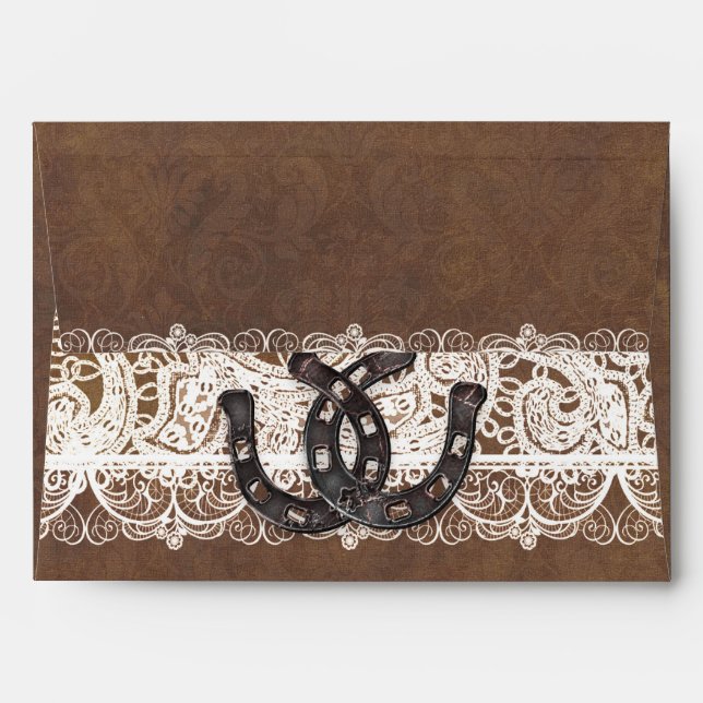 Rustic Horseshoes & Lace Wedding invitation Envelopes (Back (Top Flap))
