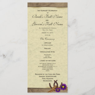 Rustic Horseshoes Purple Daisy Wedding Program Programme