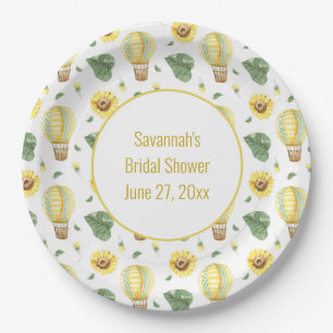 Rustic Hot Air Balloon and Sunflowers Bridal Paper Plate