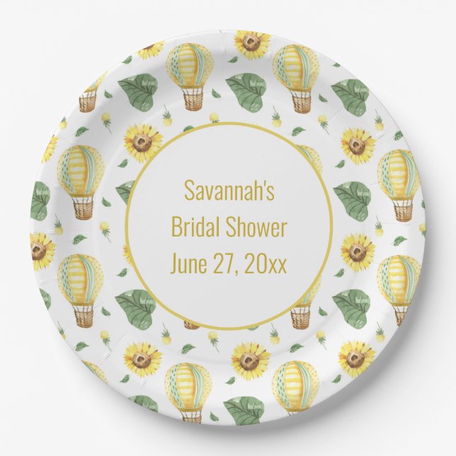 Rustic Hot Air Balloon and Sunflowers Bridal  Paper Plate (Front)