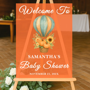 Rustic Hot Air Balloon Fall Baby Shower Welcome Acrylic Sign
