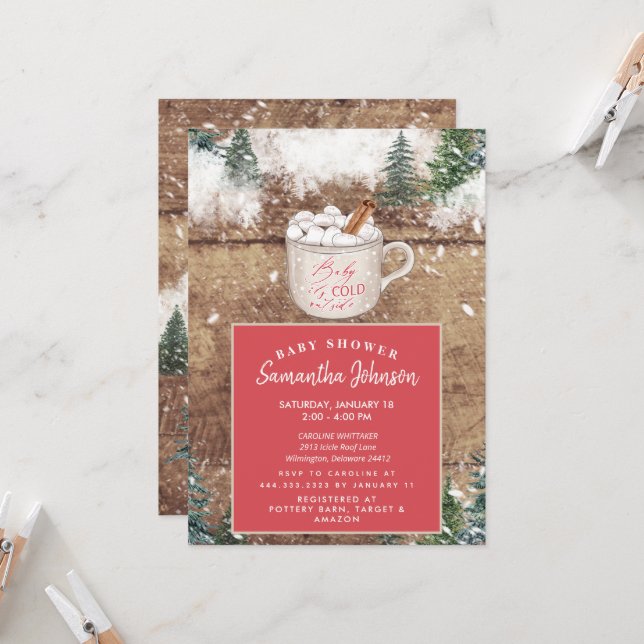 Rustic Hot Chocolate Baby It's Cold Outside Shower Invitation (Front/Back In Situ)