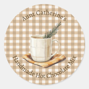 Rustic Hot Chocolate Mix Christmas Brown Gingham  Classic Round Sticker