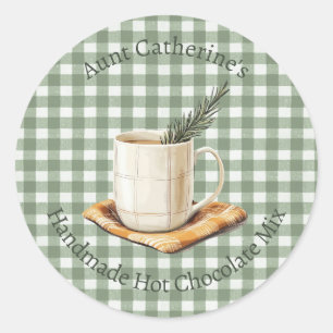 Rustic Hot Chocolate Mix Christmas Green Gingham  Classic Round Sticker