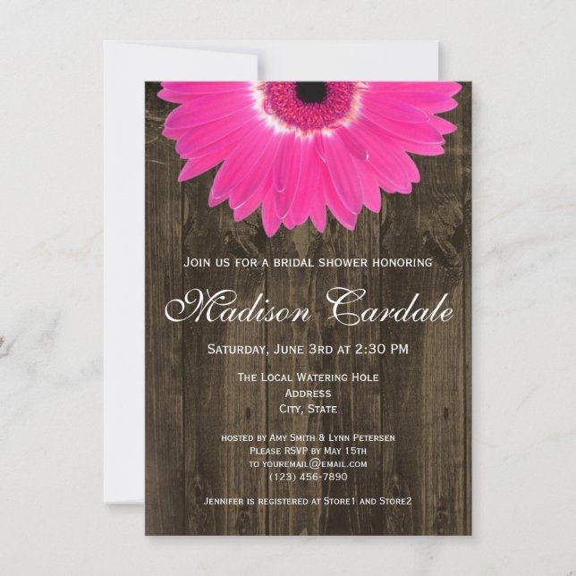 Rustic Hot Pink Daisy Bridal Shower Invitation (Front)