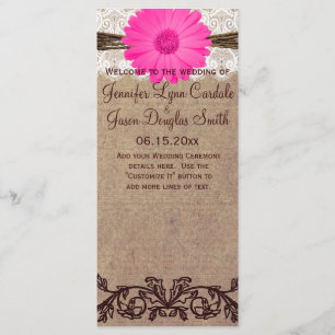 Rustic Hot Pink Gerber Daisy Wedding Program Programme