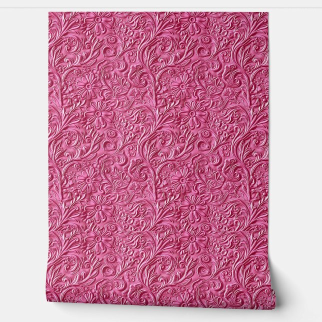 Rustic hot pink tooled leather  wallpaper (Unrolling)