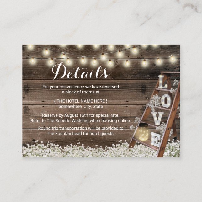 Rustic Hotel Accommodations Love Wooden Ladder Enclosure Card (Front)