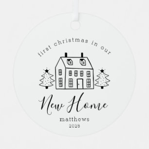 Rustic House and Trees First Christmas New Home  O Metal Tree Decoration