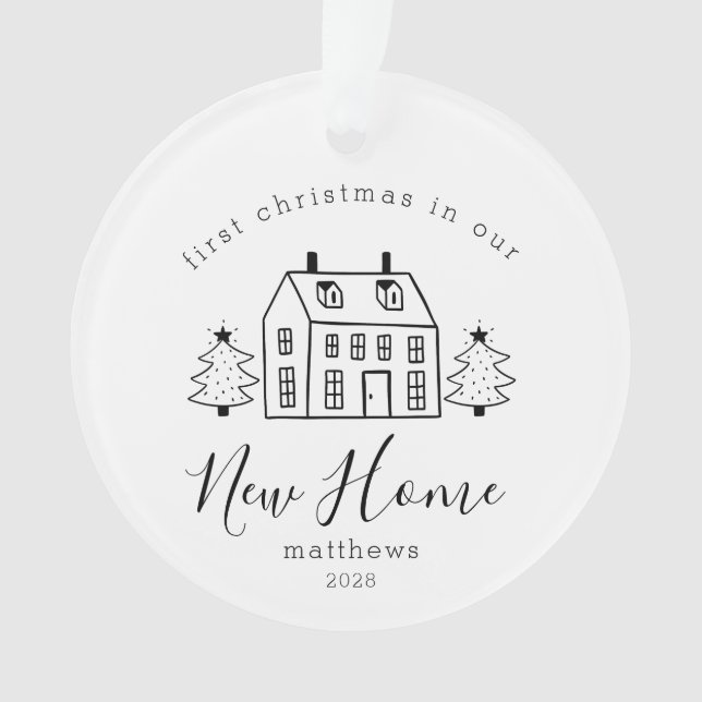Rustic House and Trees First Christmas New Home  Ornament (Front)