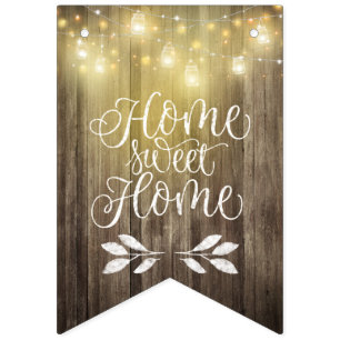 Rustic House Warming Party Mason Jar & Woodgrain Bunting