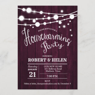 Rustic Housewarming Party, Burgundy Maroon Marsala Invitation