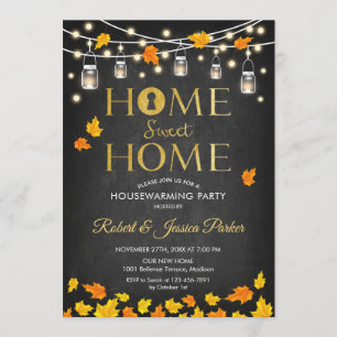 Rustic Housewarming Party - Chalkboard Fall Leaves Invitation