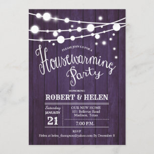 Rustic Housewarming Party - Purple Wood Pattern Invitation