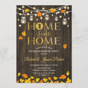 Rustic Housewarming Party - Wood Fall Leaves Invitation
