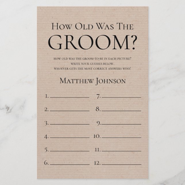 Rustic How Old Was The Groom (Front)