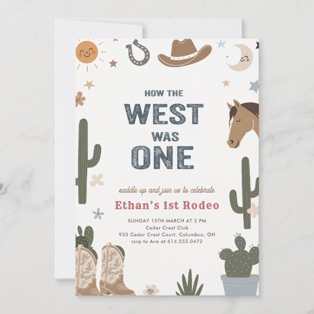 Rustic How The West Was One Cowboy 1st Birthday Invitation (Front)