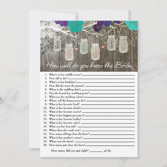 Rustic How well do you know the Bride Game (Front)