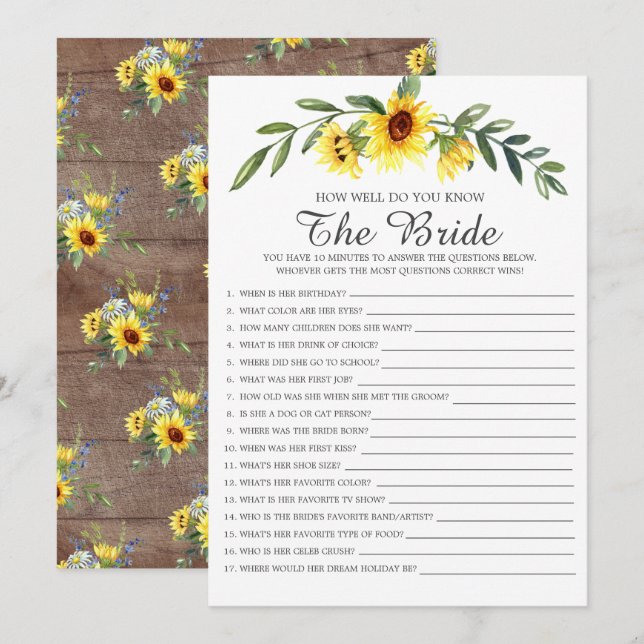 Rustic How Well Do You Know The Bride Shower Game Invitation (Front/Back)