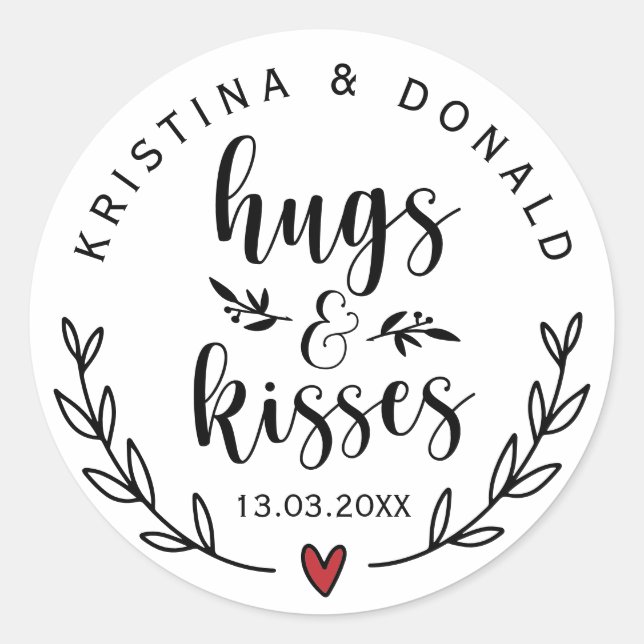 Rustic Hugs & Kisses Wedding | Bridal Shower  Classic Round Sticker (Front)