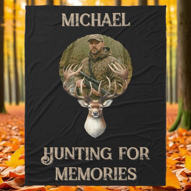 Rustic Hunter Deer Antler Memories Photo Fleece Blanket (Creator Uploaded)