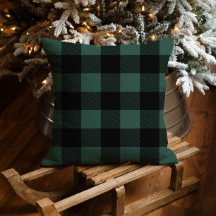 Rustic Hunter Green Black Buffalo Plaid Christmas Cushion