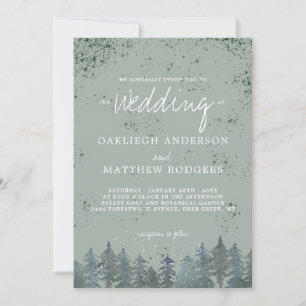 Rustic Hunter Green Forest Snowy Winter Wedding Invitation