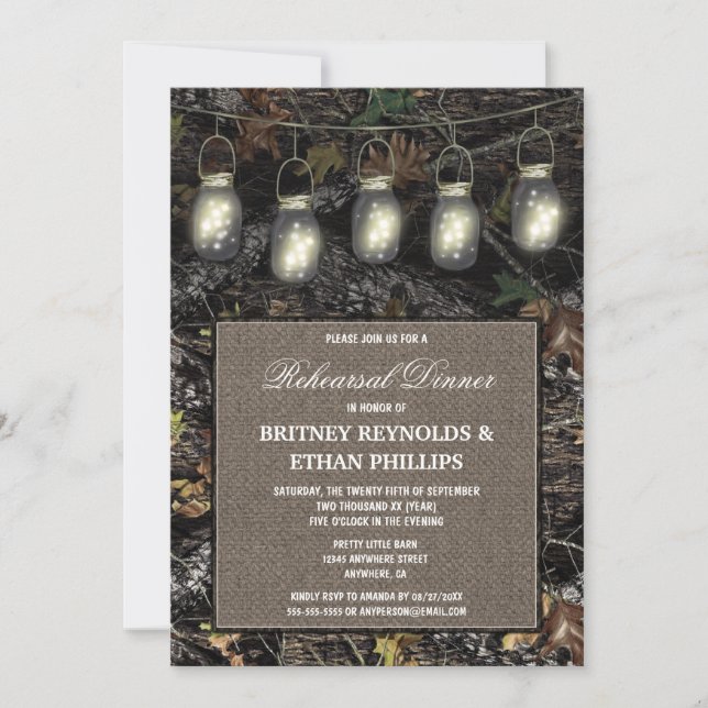 Rustic Hunting Camo Rehearsal Dinner Invitations (Front)