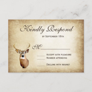 Rustic Hunting Deer Antlers Wedding RSVP Cards