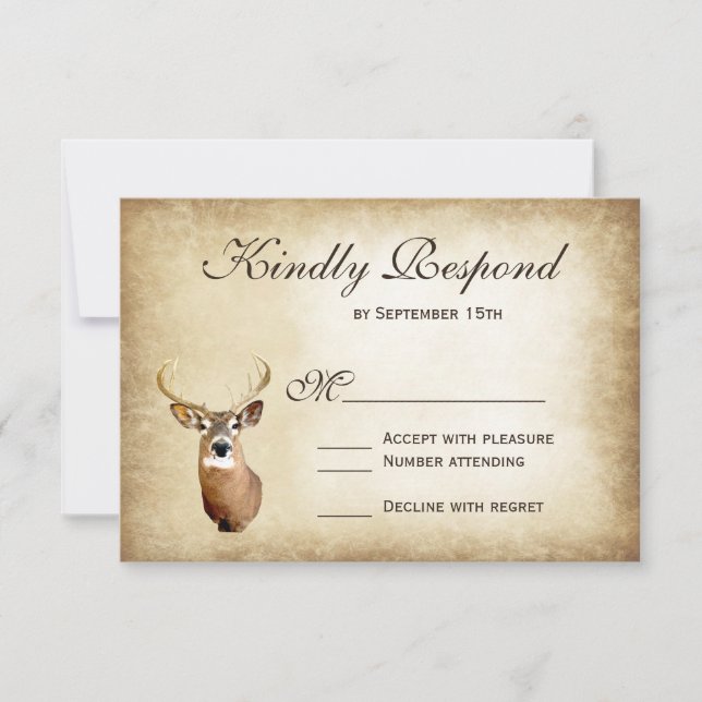 Rustic Hunting Deer Antlers Wedding RSVP Cards (Front)