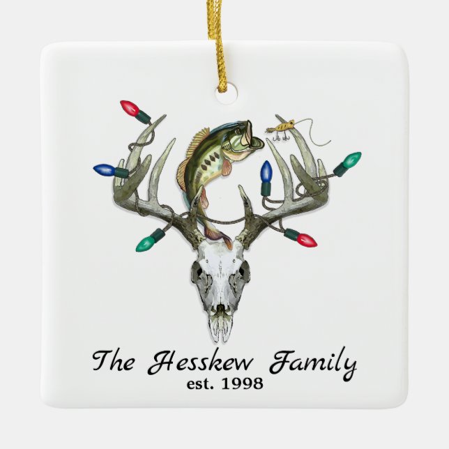 Rustic Hunting Fishing Deer Antlers Metal Ornament (Front)