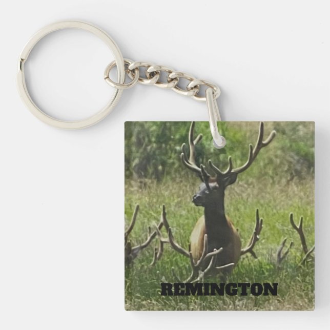 Rustic Hunting Wildlife Elk Deer Key Ring (Front)