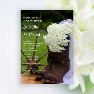 Rustic Hydrangea and Cowboy Boots Western Wedding Invitation