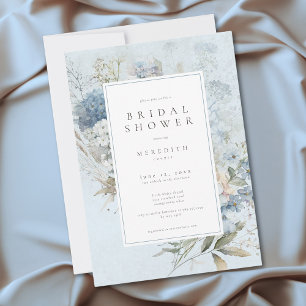 Rustic Hydrangea Blue White Floral Bridal Shower Invitation