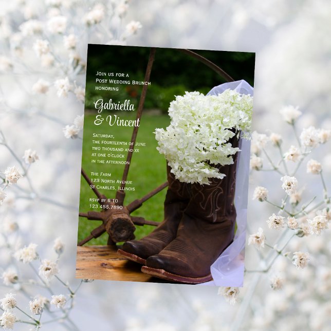 Rustic Hydrangea Boots Western Post Wedding Brunch Invitation (Creator Uploaded)