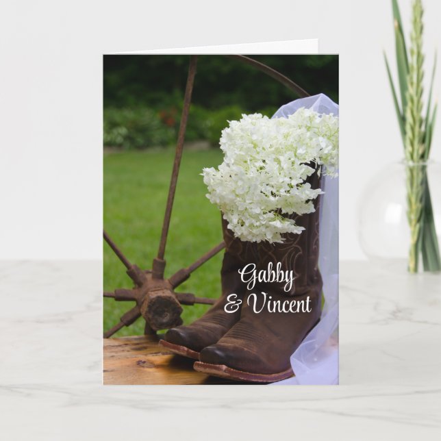 Rustic Hydrangea Cowboy Boots Country Wedding Invitation (Front)