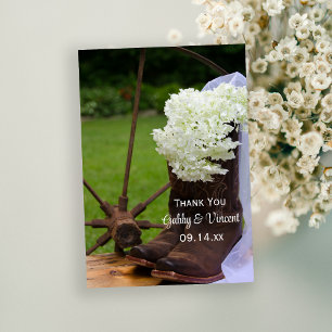 Rustic Hydrangea Cowboy Boots Wedding Thank You Card