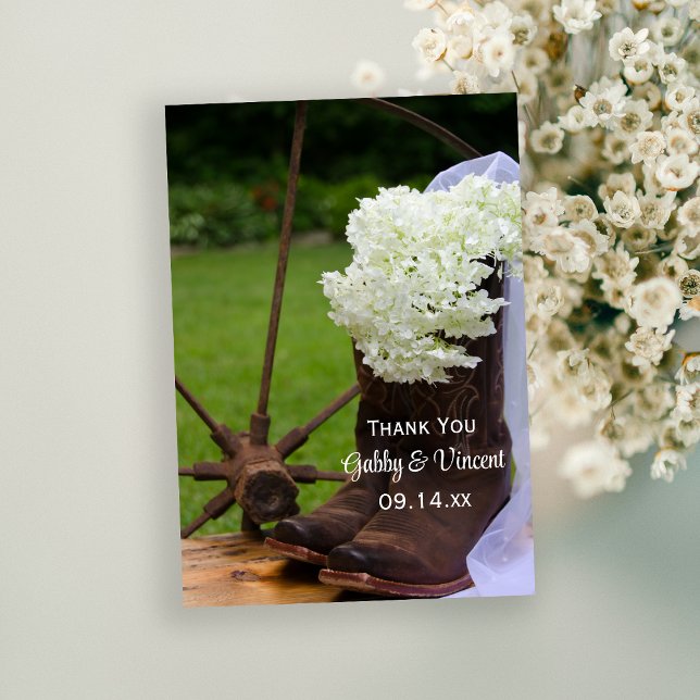 Rustic Hydrangea Cowboy Boots Wedding Thank You Card (Creator Uploaded)