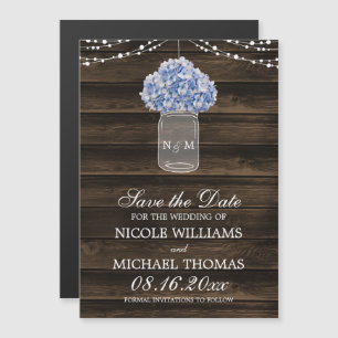 Rustic Hydrangea Mason Jar Barn Wood Save the Date Magnetic Invitation