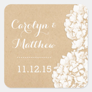 Rustic Hydrangeas Floral Wedding Favour Square Sticker