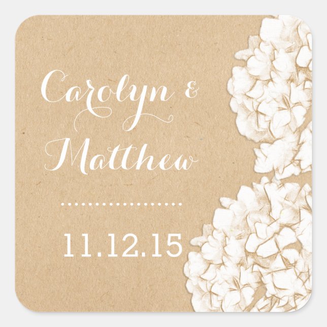 Rustic Hydrangeas Floral Wedding Favour Square Sticker (Front)