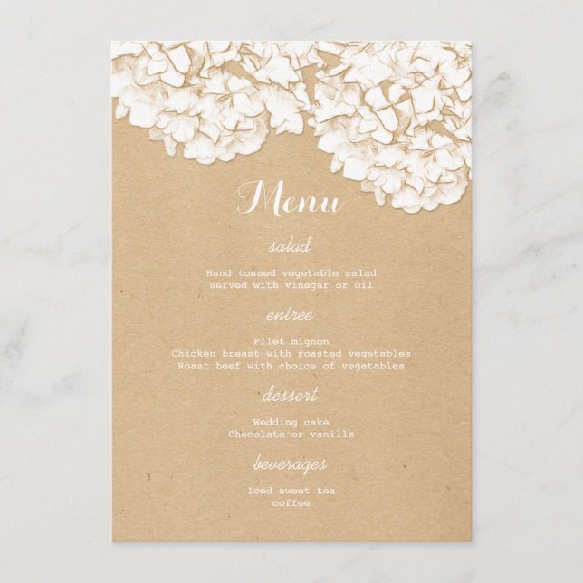 Rustic Hydrangeas Floral Wedding Menu (Front)