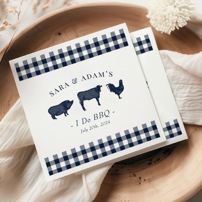Rustic "I Do BBQ" Blue Plaid BBQ Napkin (Creator Uploaded)