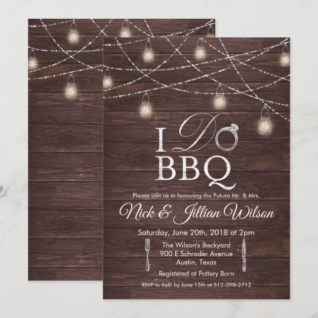 Rustic I DO BBQ Couples Shower Invitation (Front/Back)