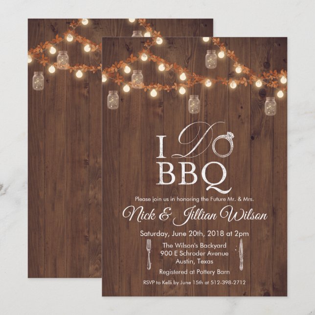 Rustic I DO BBQ Couples Shower Invitation (Front/Back)