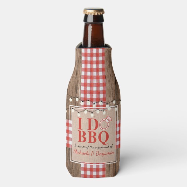 Rustic I Do BBQ Engagement Party Couples Shower Bottle Cooler (Bottle Front)